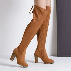 NEW W/BOX | Vepose Over-the-Knee Block Heel Boots | Camel Color | Suede | Size 7